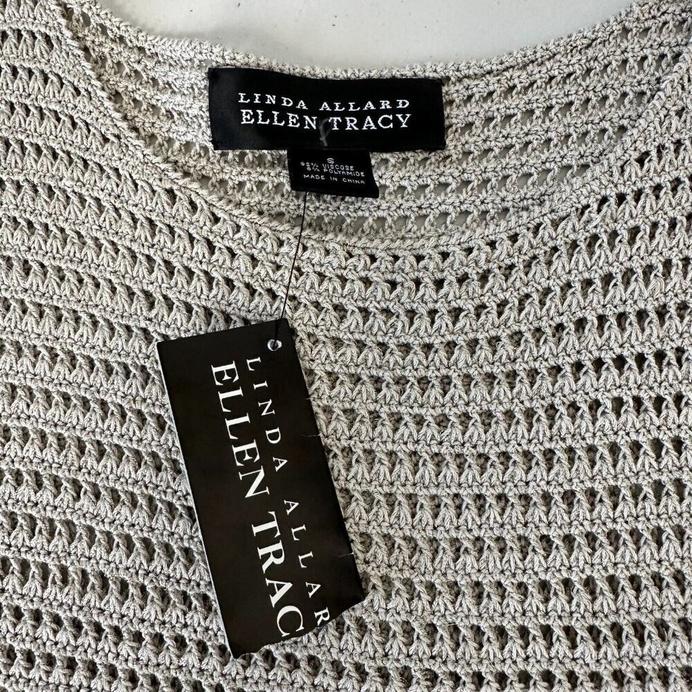 Linda Allard Ellen Tracy Open Knit Top Womens Sz S Crochet Tan Sleeveless Khaki - Picture 6 of 11
